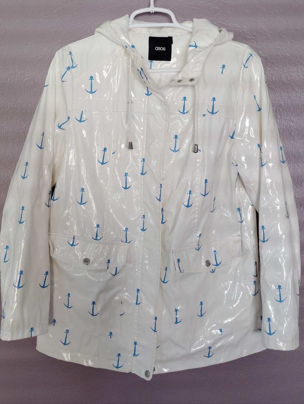 Asos Nautical Hooded Rain Jacket Fisherman Sailor Anchor Print